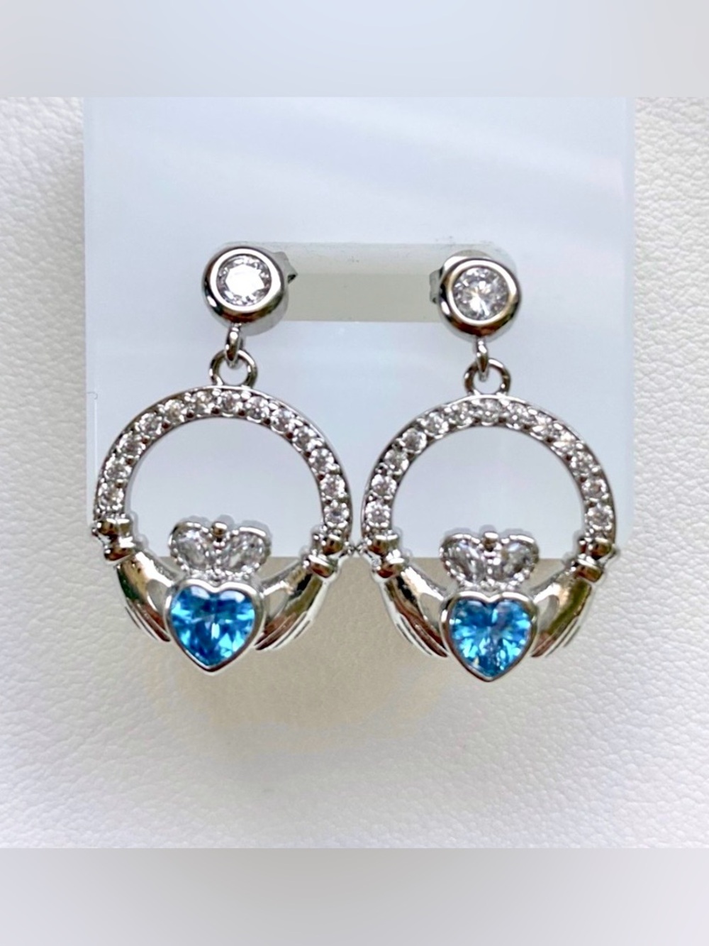 Elegant Silver and Blue Heart Earrings